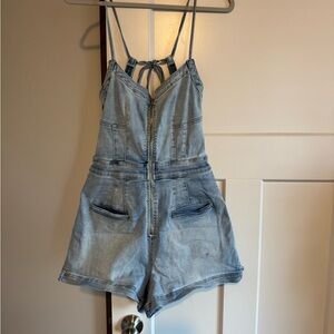 Free People CRVY Backless Denim Romper
